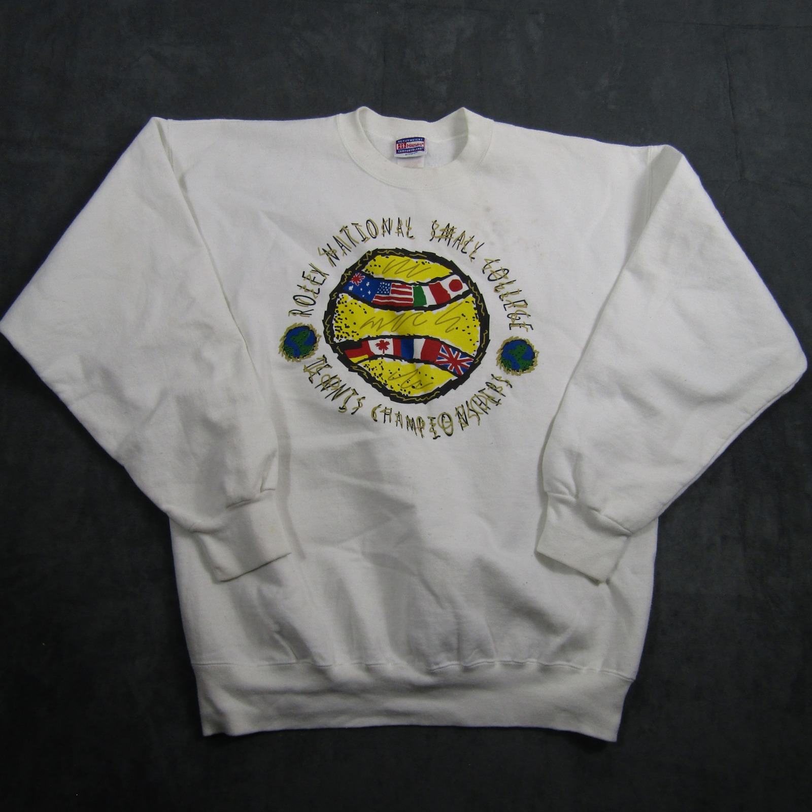 Vintage Sweatshirt Mens Large White Rolex National Small College Tennis Graphic